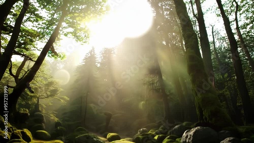 Visually stunning video of a magical forest, blending lush realism with ethereal mysticism