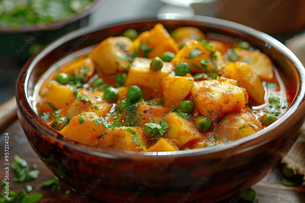 Hearty Aloo Mutter a curry featuring potatoes and green peas Hearty Aloo Mutter a curry featuring potatoes and green peas