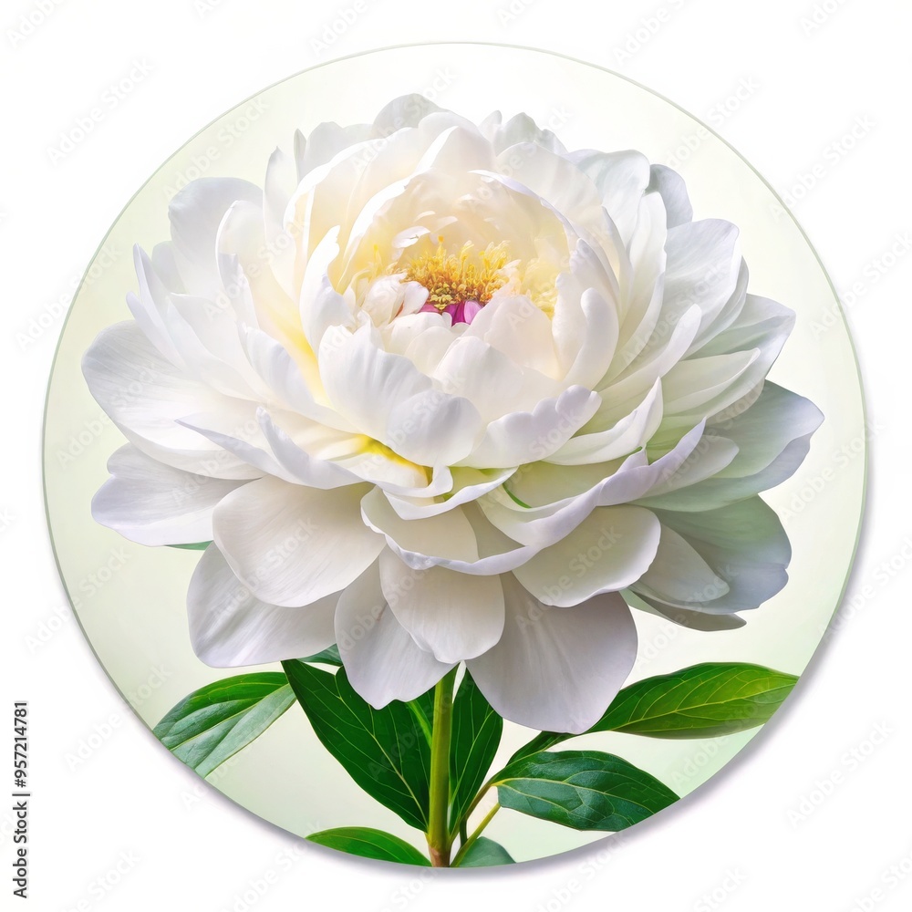 White Peony Flower on Circular Background, Digital Art, Floral Design, Peony, Flower, White White Peony Flower on Circular Background, Digital Art, Floral Design, Peony, Flower, White