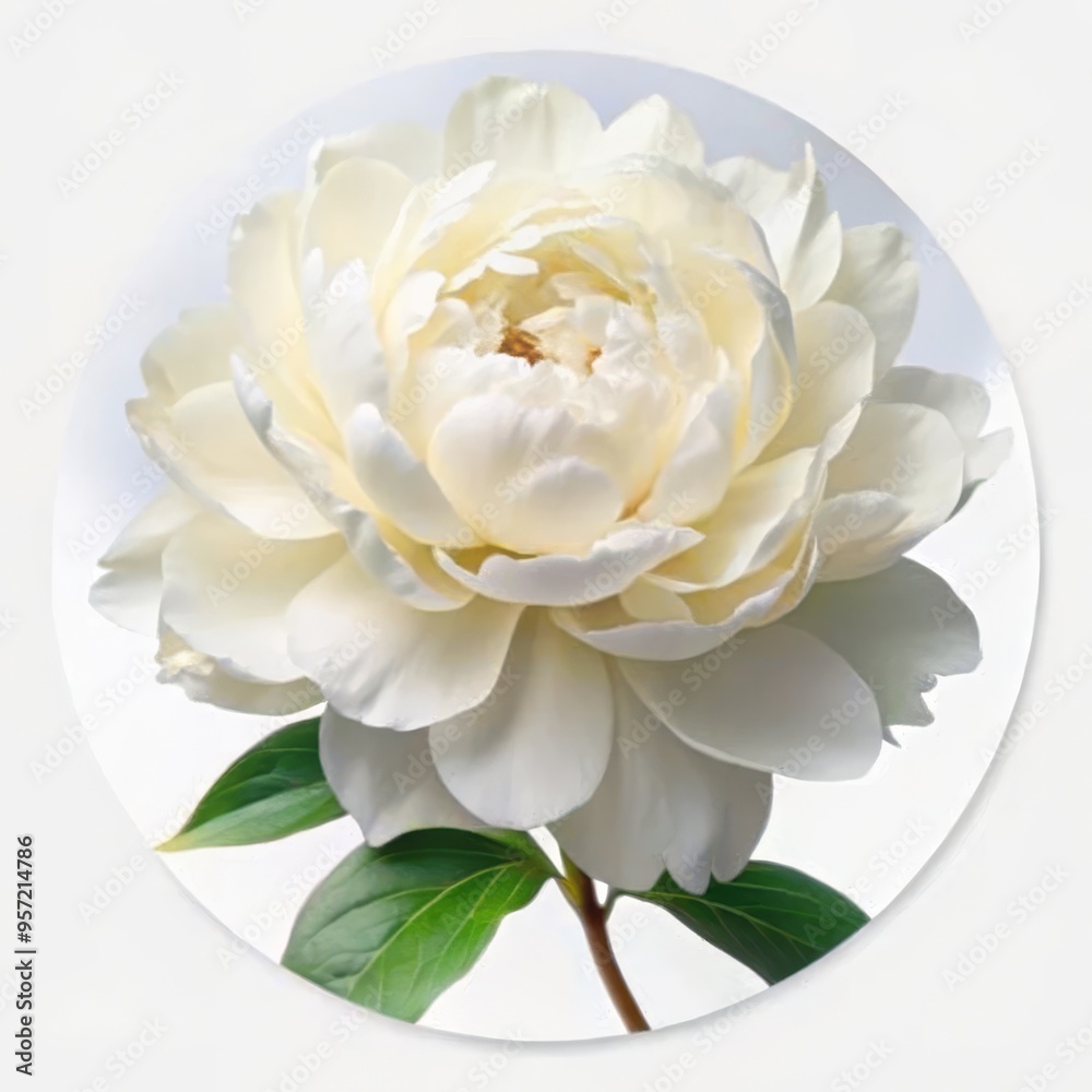 White Peony in a Circle, Digital Illustration, Flower, White, Beauty White Peony in a Circle, Digital Illustration, Flower, White, Beauty