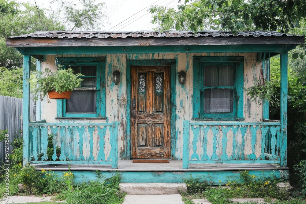 Rustic Teal and Cream Traditional House Exterior Rustic Teal and Cream Traditional House Exterior