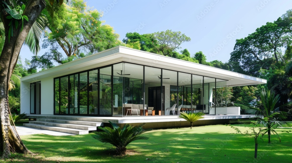 Modern Sleek Mansion Surrounded by Lush Greenery Modern Sleek Mansion Surrounded by Lush Greenery