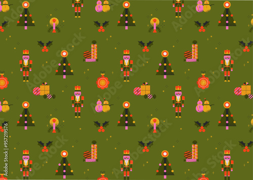 Graphic, vintage, and vibrant set of Christmas-themed illustrations. Featuring textured designs perfect for creating wrapping paper, pattern elements, or festive graphic layouts for the holiday season