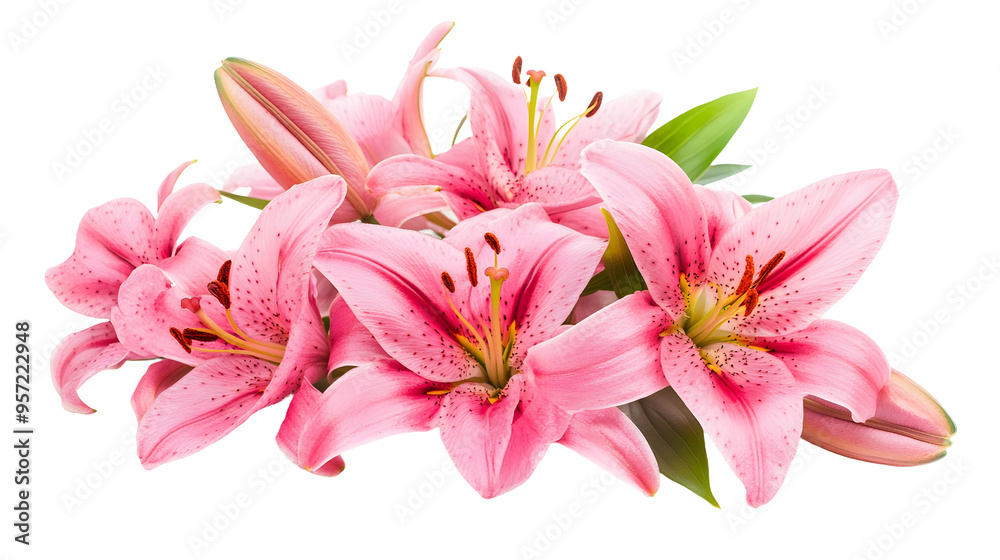 Pink lily flower bouquet isolated on white background for card and decoration Pink lily flower bouquet isolated on white background for card and decoration