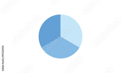 Circle divided into three equal segments. Three parts fraction circle.