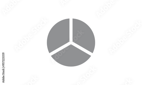 Circle divided into three equal segments. Three parts fraction circle.
