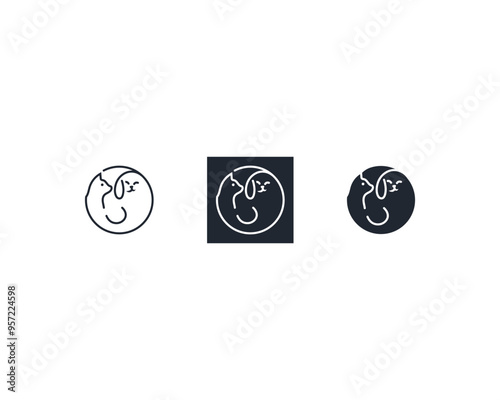 Dog and cat logo design template vector, line of pet logo design suitable for pet shop, store, caffe, business, hotel, veterinary clinic, Domestic animals vector illustration logotype, sign, symbol.