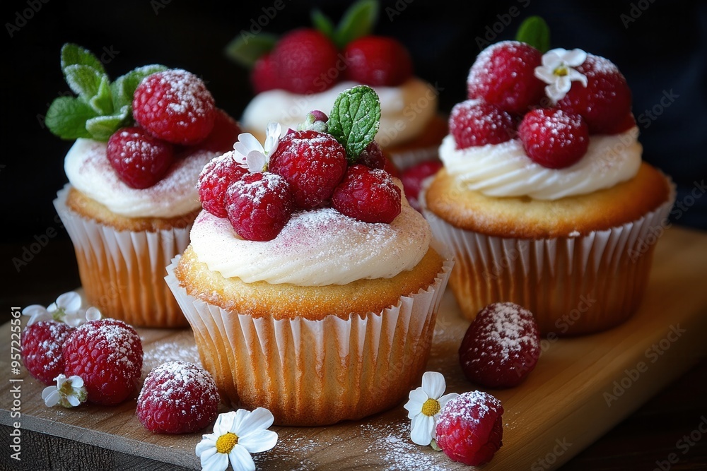 vanilla cupcakes with raspberries and cream vanilla cupcakes with raspberries and cream