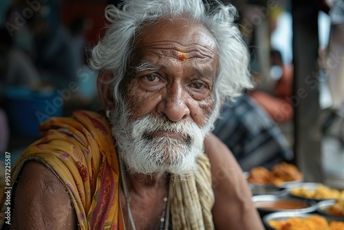 Senior Indian gentleman relishing jilapi a classic Indian sweet photo