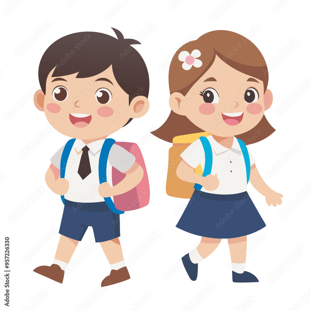 Boy and girl in school uniform with backpacks Vector illustration.eps Boy and girl in school uniform with backpacks Vector illustration.eps