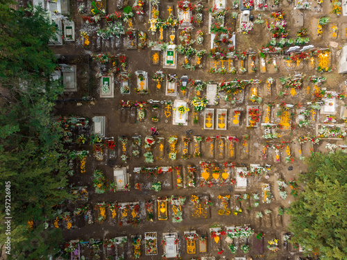 a drome view of some graves en mexico photo