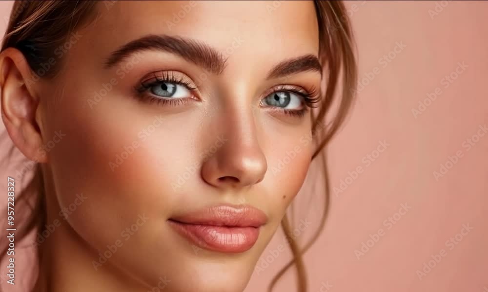 Serene Beauty Portrait: Gentle Gaze and Subtle Smile of a Young Woman Serene Beauty Portrait: Gentle Gaze and Subtle Smile of a Young Woman