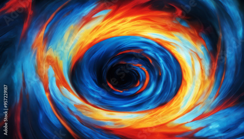 blue and orange swirl with black center, abstract illusionism photo