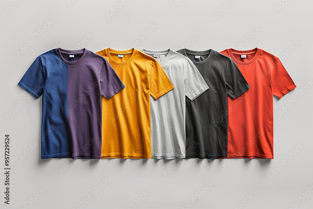 Set of colorful t-shirts with no print on it. Graphic resource for clothing mock up brand advertisement Set of colorful t-shirts with no print on it. Graphic resource for clothing mock up brand advertisement