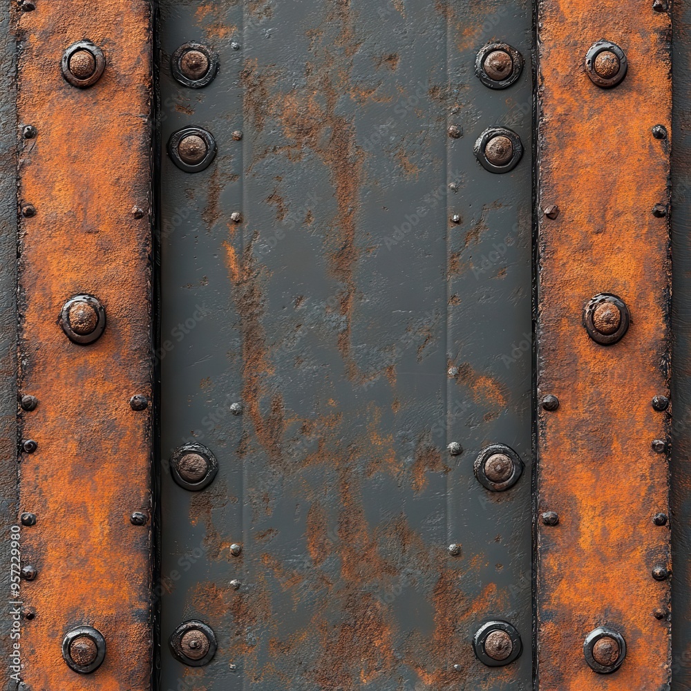 Fototapeta premium Vertical frame, rusted metal wall, illustration