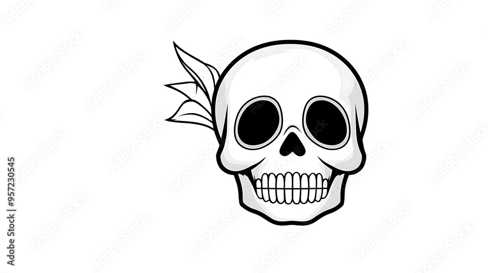 Fototapeta premium A Minimalist interpretation of a sugar skull, using a monochromatic color scheme and simple lines, set against a stark white background 
