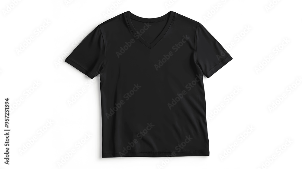 Black v-neck t-shirt mockup, flat lay, front view, isolated on white Black v-neck t-shirt mockup, flat lay, front view, isolated on white