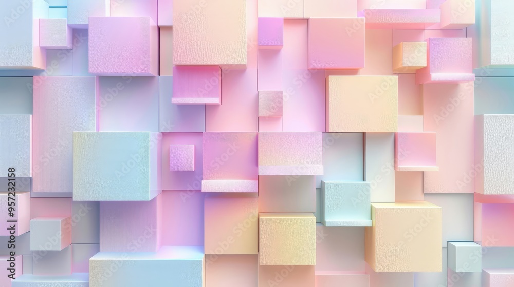 Modular Masterpiece: A Creative Arrangement of Cubes and Squares.Pastel Paradise: A Serene and Dreamy Wall Mural Modular Masterpiece: A Creative Arrangement of Cubes and Squares.Pastel Paradise: A Serene and Dreamy Wall Mural