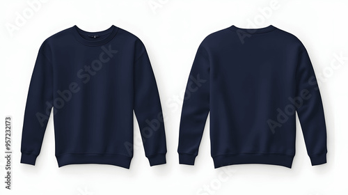 Navy blue crew neck sweatshirt mockup front and back view