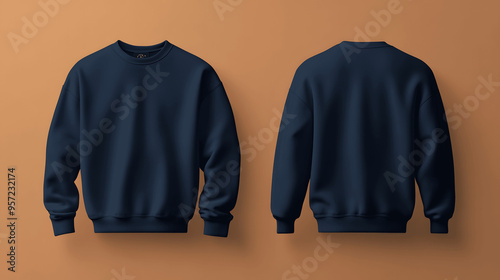 Navy blue crew neck sweatshirt mockup front and back view