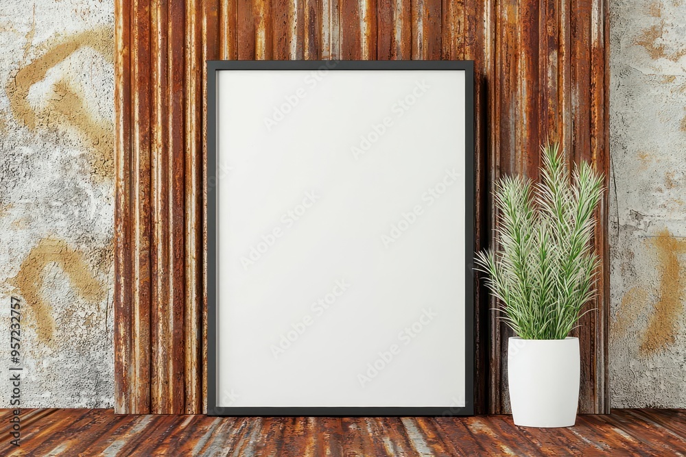Minimalist frame on rusty metal sheet, urban loft style, illustration Minimalist frame on rusty metal sheet, urban loft style, illustration