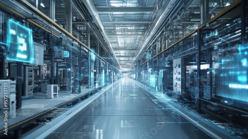 Futuristic Industrial Warehouse: Automation and Technology in Action