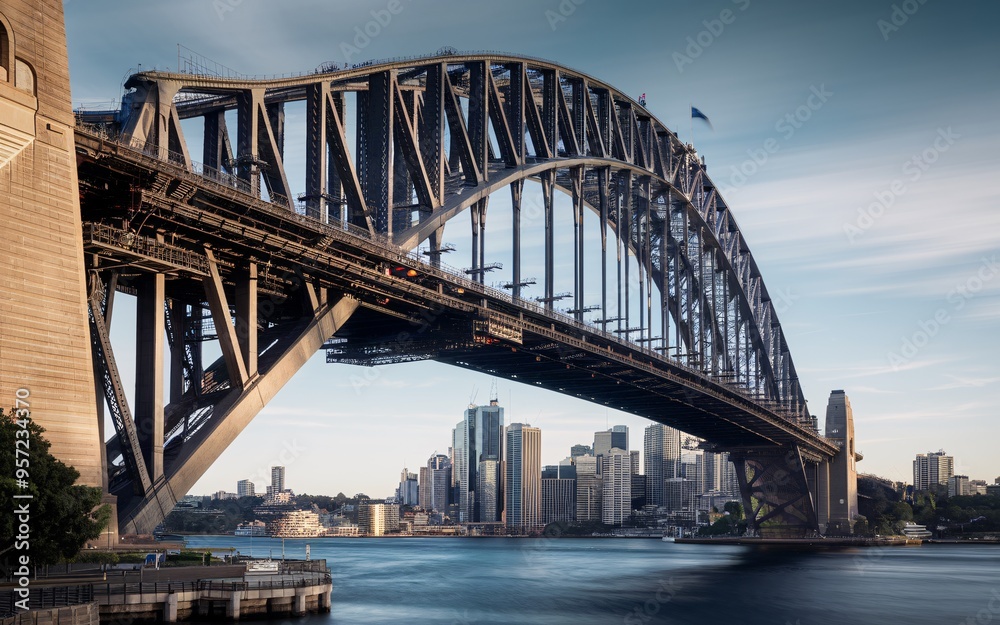 Obraz premium Close-Up of Sydney Harbour Bridge's Steel Arches: A Detailed Structural Background