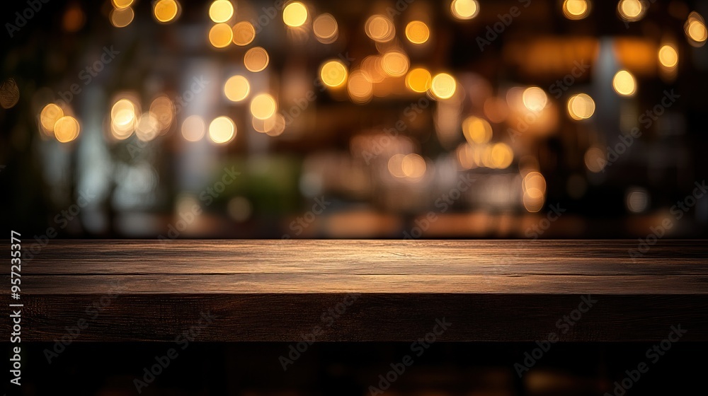 A beautifully lit wooden table with a blurred bokeh background, perfect for showcasing products or creating an inviting atmosphere. A beautifully lit wooden table with a blurred bokeh background, perfect for showcasing products or creating an inviting atmosphere.