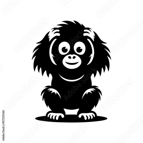 a cute Orangutan silhouette, vector black color silhouette