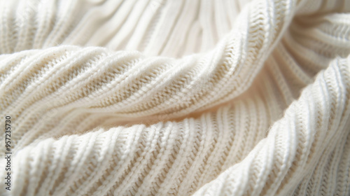 Close-up of white knitted fabric with texture and folds, concept background