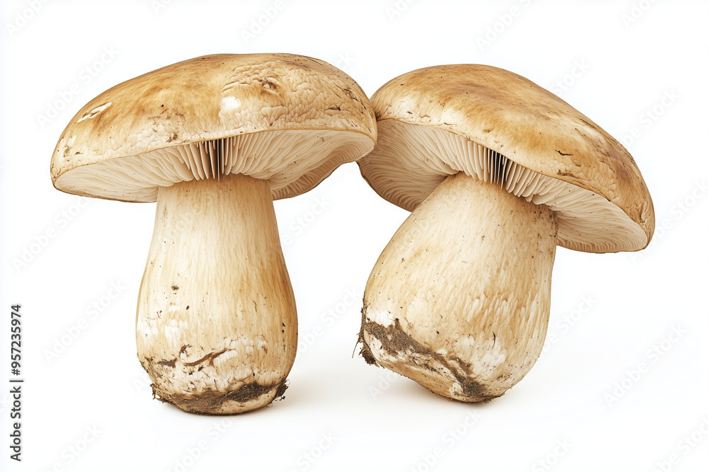 Fresh harvest mushroom isolated on white background, Close up shot group of chunky mushroom.