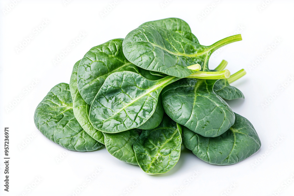 Fototapeta premium Fresh harvest chinese broccoli isolated on white background, Close up shot kale leaf on white, Green spinach leaf.