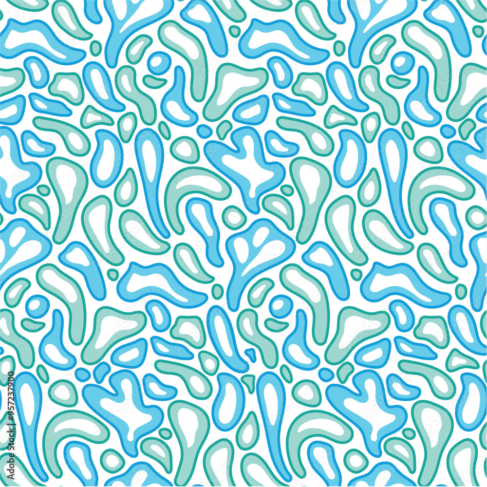 Abstract seamless pattern with plastic ovals and other blue and green drops in vector.eps