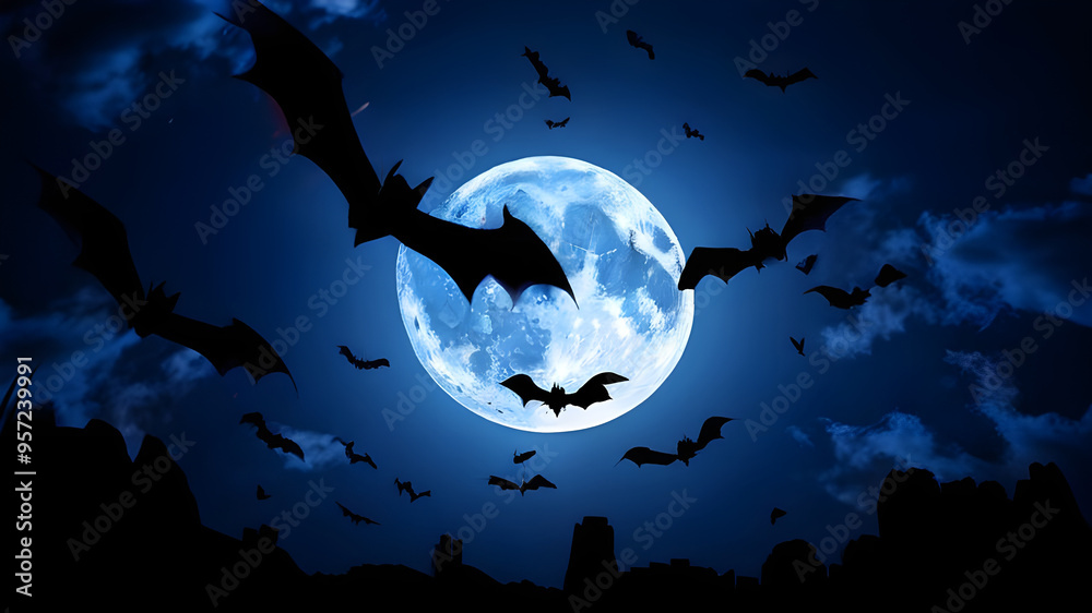 Gothic Night: Castle and Bats Under a Blue Moon. Gothic Night: Castle and Bats Under a Blue Moon.
