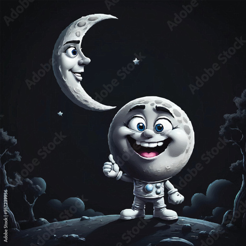 Luna is a character. A crescent moon in the night sky. Face. Moon With Face Icon Isolated Vector. moon crescent with face, stars. Mysterious magic concept. dark moon night vector illustration.
