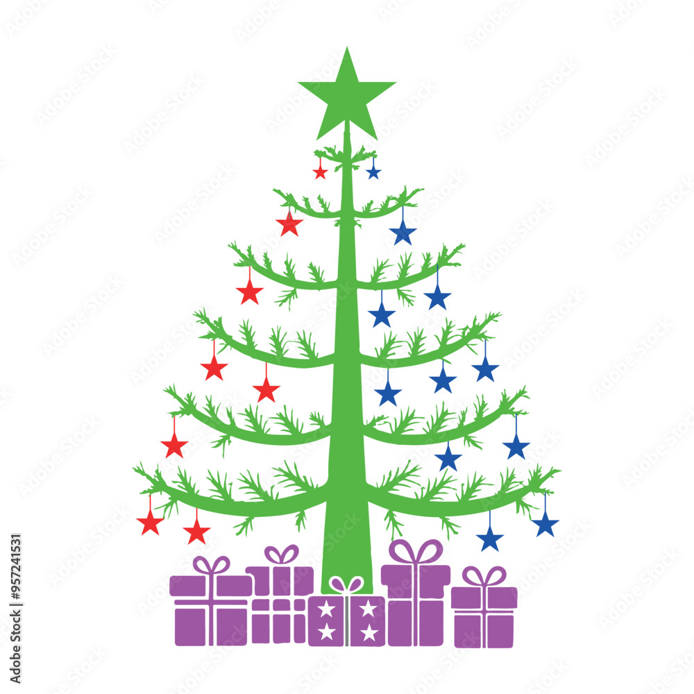 Fototapeta premium Christmas tree with gifts vector art illustration.