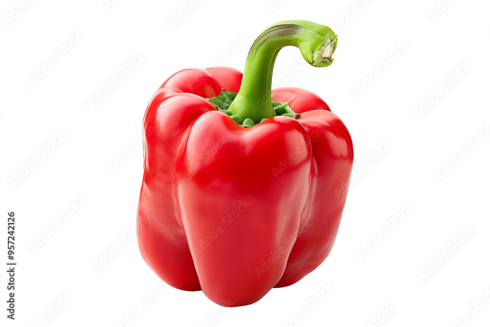 Red bell pepper with green stem isolated on a white transparent background. Red bell pepper with green stem isolated on a white transparent background.