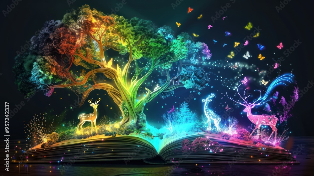 Obraz premium Magical Tree Growing From Open Book