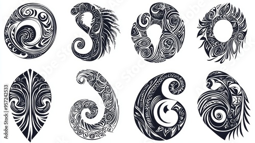 Polynesian Tribal Tattoo Design Swirling Black Patterns on White Background Tribal