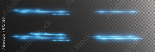 A set of magical light highlights and effects. Neon line flash. On a transparent background.