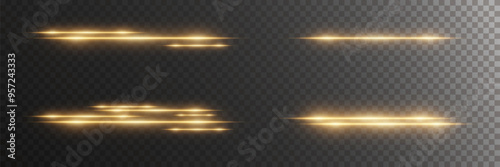 A set of magical light highlights and effects. Neon line flash. On a transparent background.