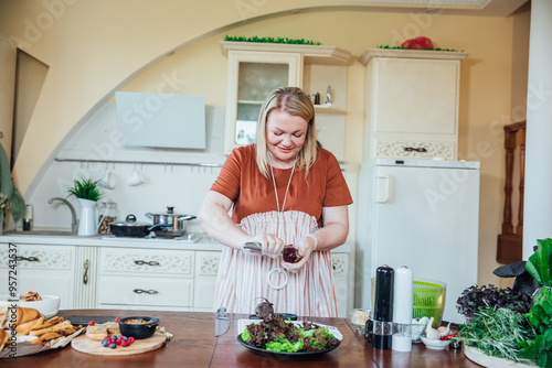 Woman Cook Housewife Preparing Fresh Vegetables And Beetroot Salad For Meal