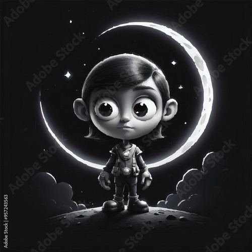 Luna is a character. A crescent moon in the night sky. Face. Moon With Face Icon Isolated Vector. moon crescent with face, stars. Mysterious magic concept. dark moon night vector illustration.