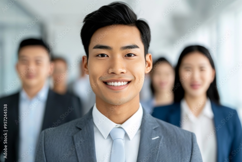 Young Asian Business Professional with Team in Modern Office Environment Young Asian Business Professional with Team in Modern Office Environment