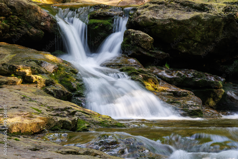 Rieslochbach und Rieslochfälle im Frühsommer bei Bodenmais am Arber im Bayerischen Wald Rieslochbach und Rieslochfälle im Frühsommer bei Bodenmais am Arber im Bayerischen Wald