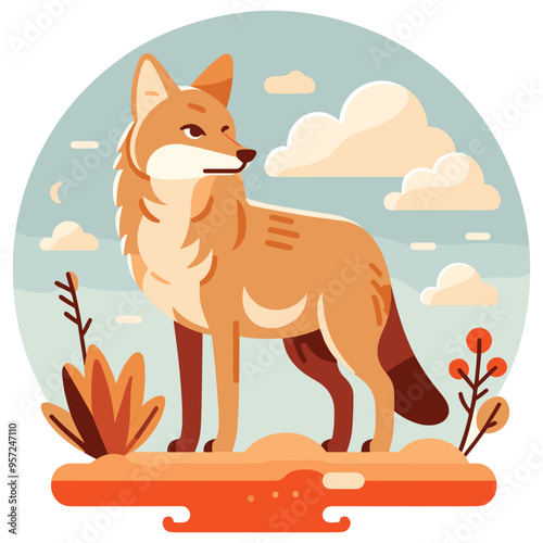 Standing fox with calm demeanor in nature background, vector illustration, educational material