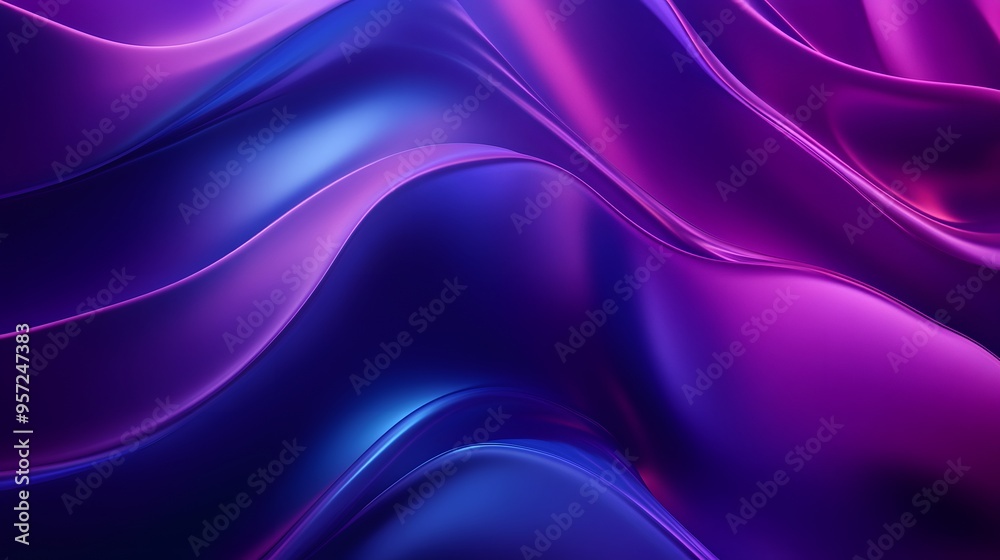 Fototapeta premium Abstract purple and blue background with wavy lines, gradient effect, futuristic style, high resolution, detailed texture, soft lighting, shadows, reflections