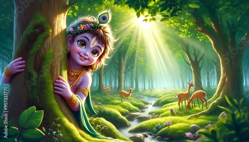 Playful Krishna in the Enchanted Forest photo