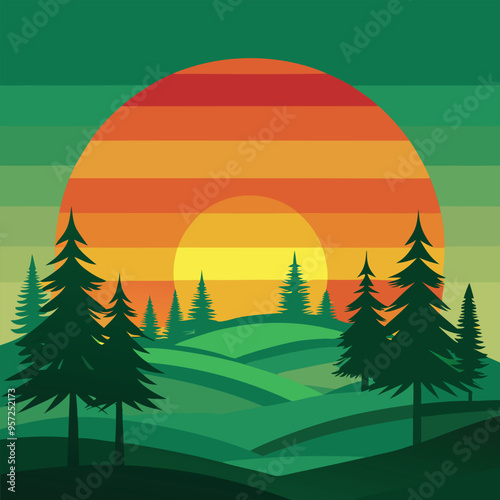Sunset landscape vector illustration