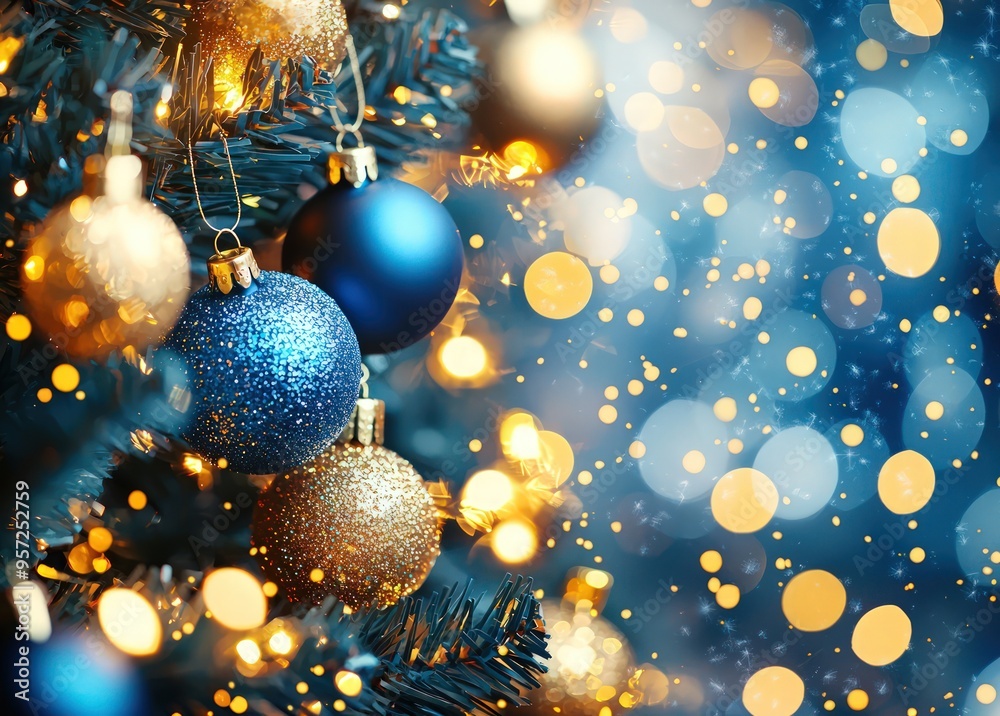 Blue and gold Christmas lights background, perfect for creating a warm festive atmosphere. Blue and gold Christmas lights background, perfect for creating a warm festive atmosphere.